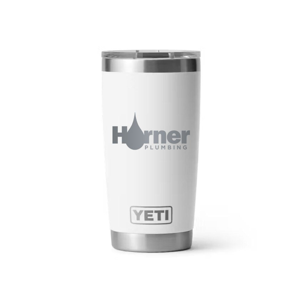 Harner Plumbing YETI 20 oz Rambler in White (sample mockup)