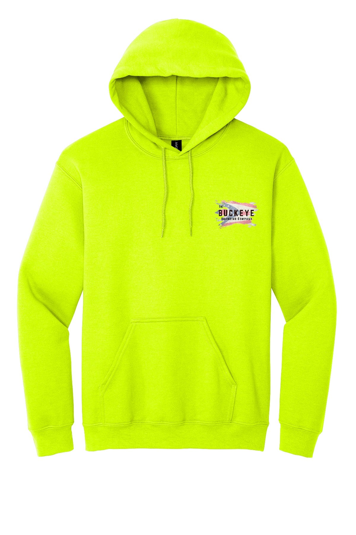 Safety Green hoodie with Buckeye Branding logo - sample decoration