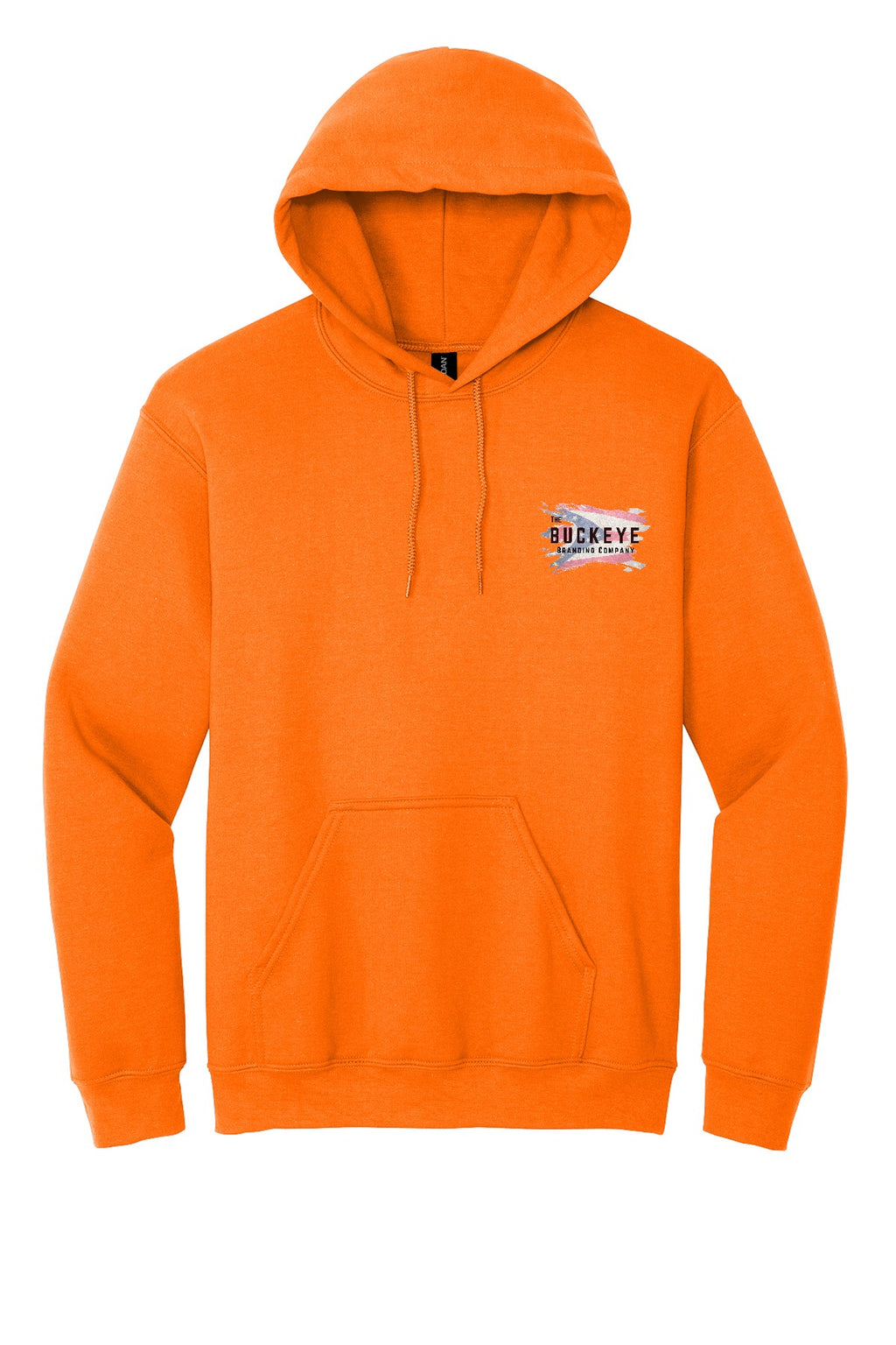 Safety Orange hoodie with Buckeye Branding logo - sample decoration