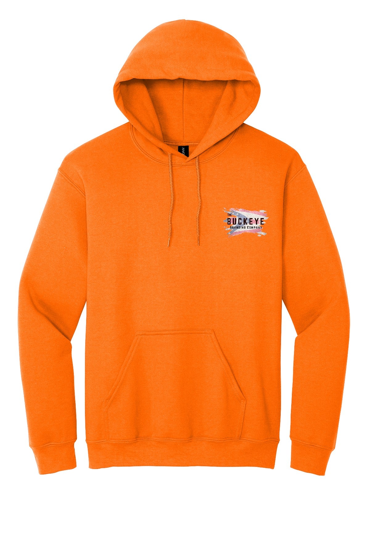 Safety Orange hoodie with Buckeye Branding logo - sample decoration