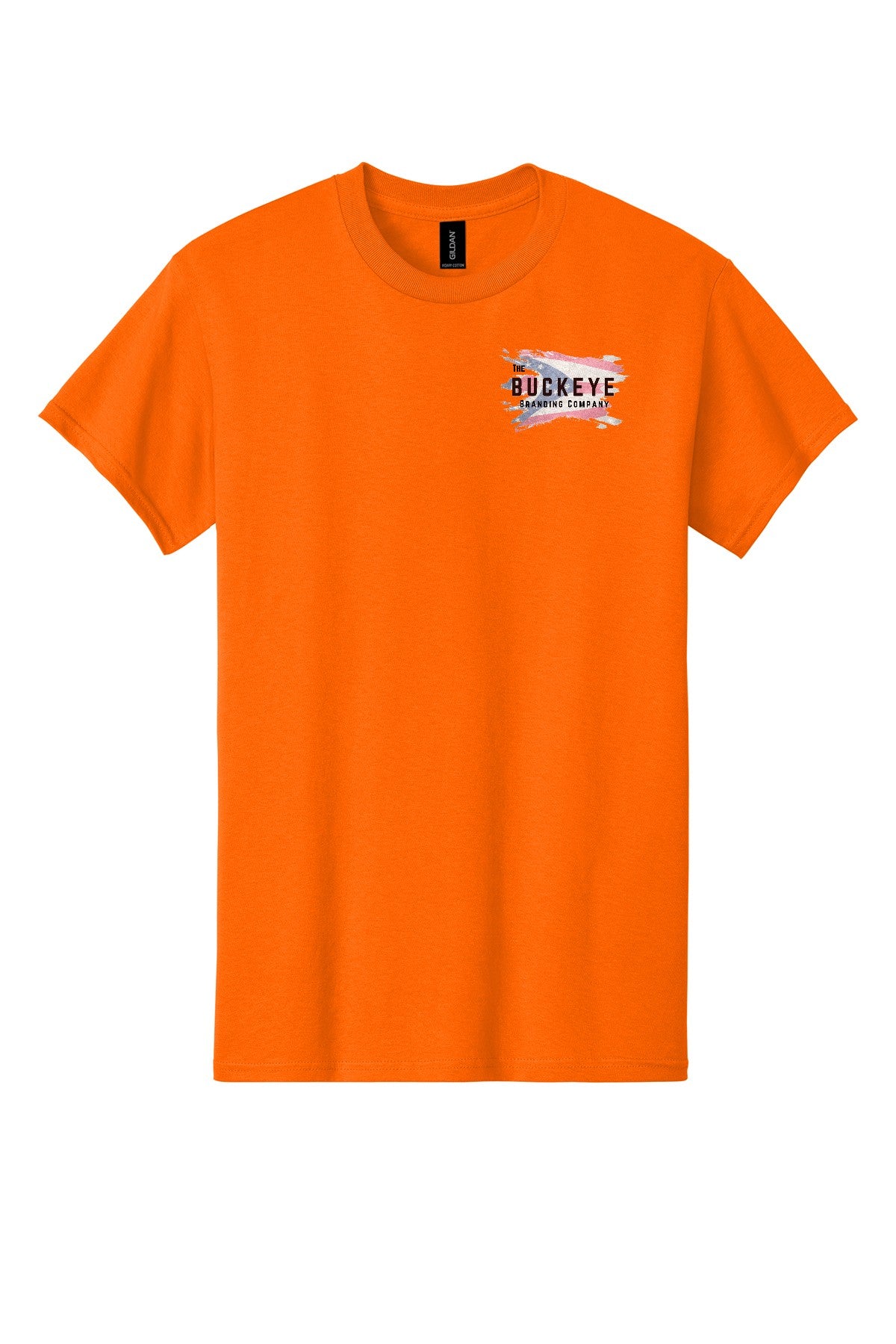 Safety Orange tee with Buckeye Branding logo - sample decoration