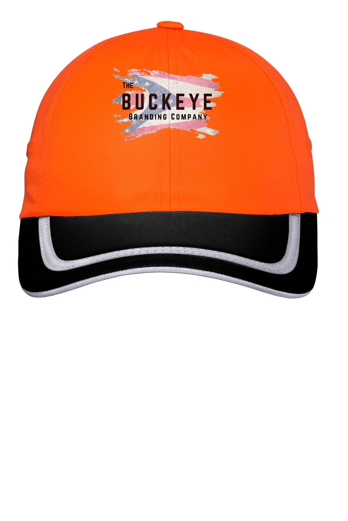 Safety Orange/Black cap with Buckeye Branding logo - sample decoration