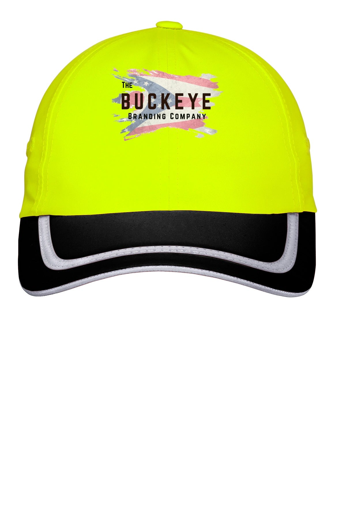 Safety Yellow/Black cap with Buckeye Branding logo - sample decoration