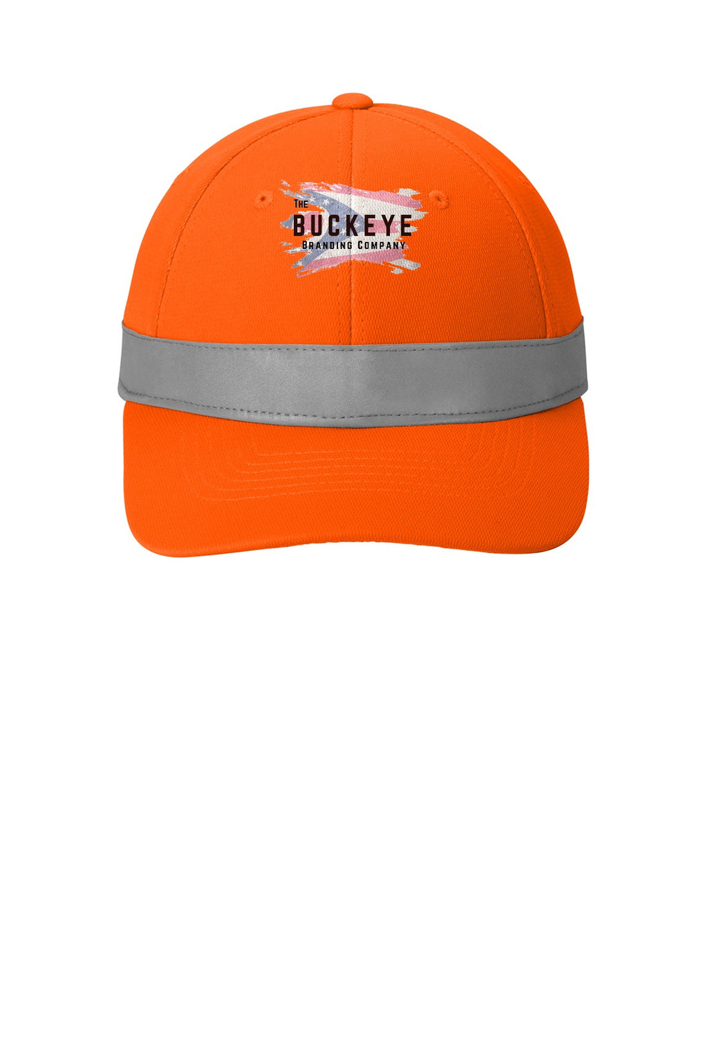 Safety Orange cap with Buckeye Branding logo - sample decoration