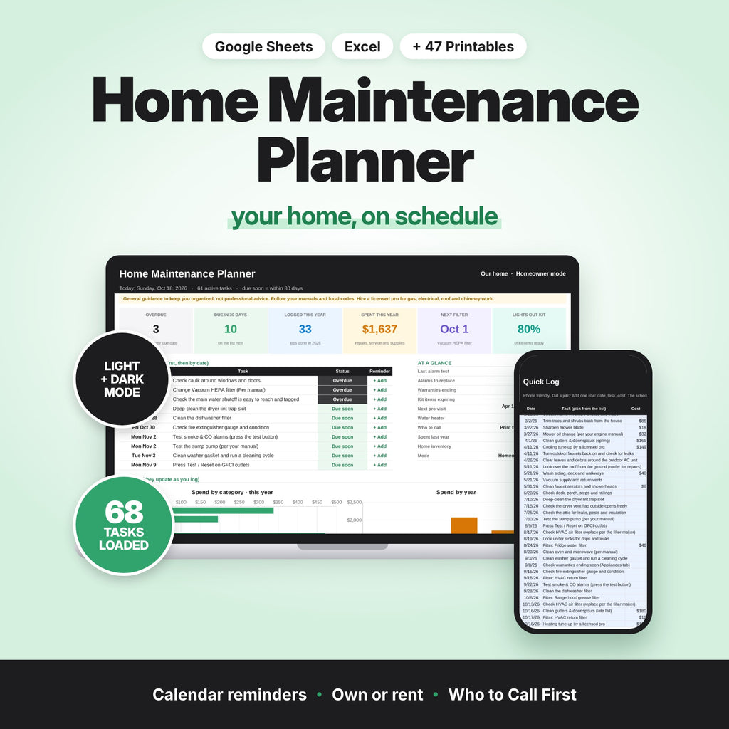 Home Maintenance Planner Spreadsheet (Digital Download) — photo 1