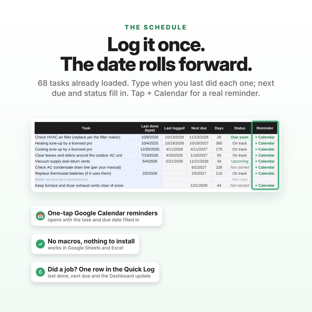 Home Maintenance Planner Spreadsheet (Digital Download) — photo 3