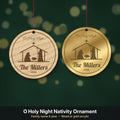 O Holy Night nativity ornament in wood and gold mirror acrylic
