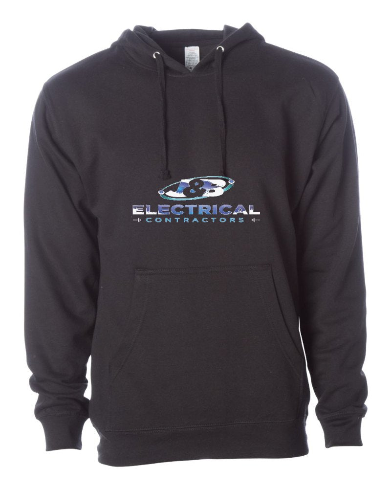 J & B Electrical Independent Trading Hoodie in Black (sample mockup)