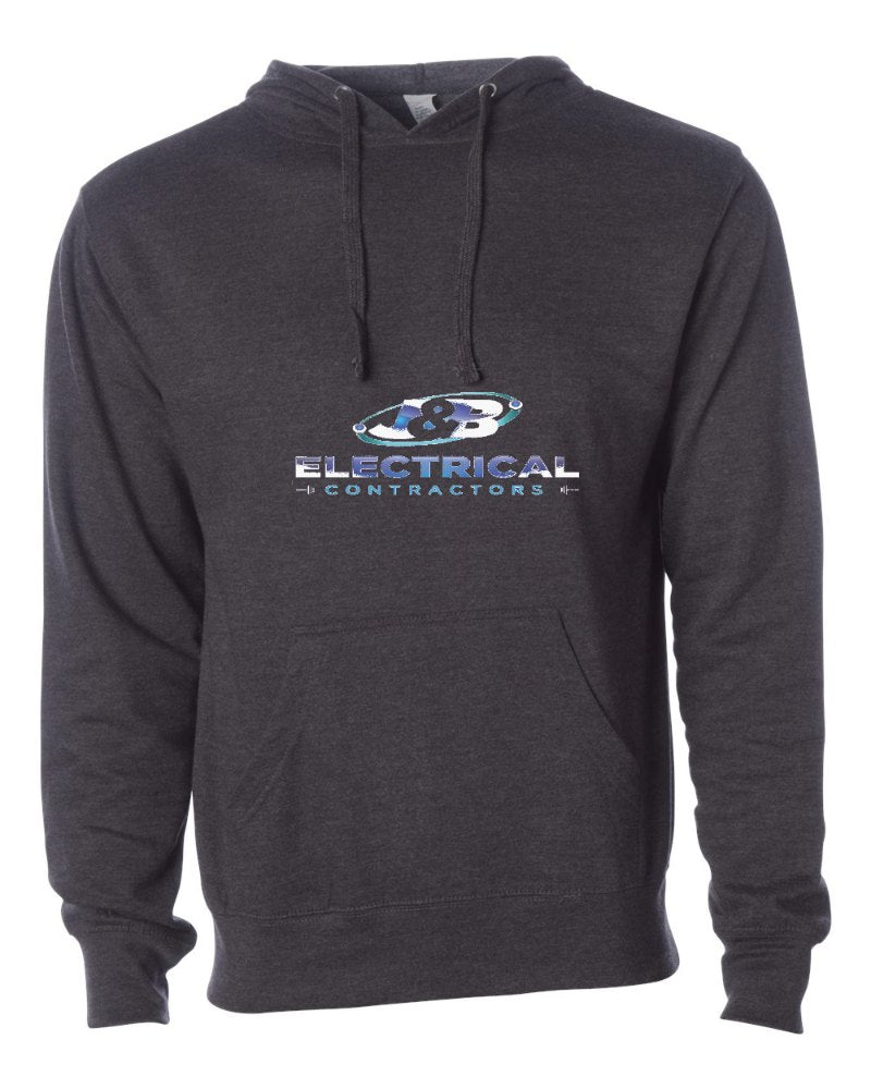 J & B Electrical Independent Trading Hoodie in Charcoal Heather (sample mockup)