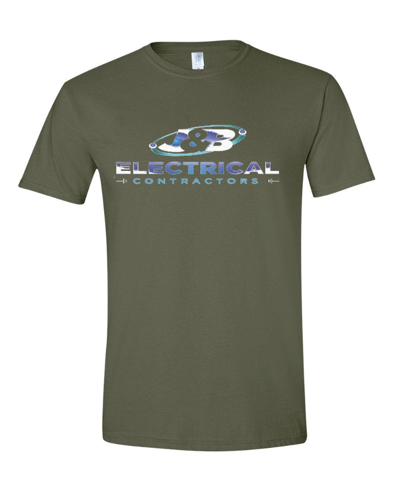 J & B Electrical Softstyle Tee in Military Green (sample mockup)