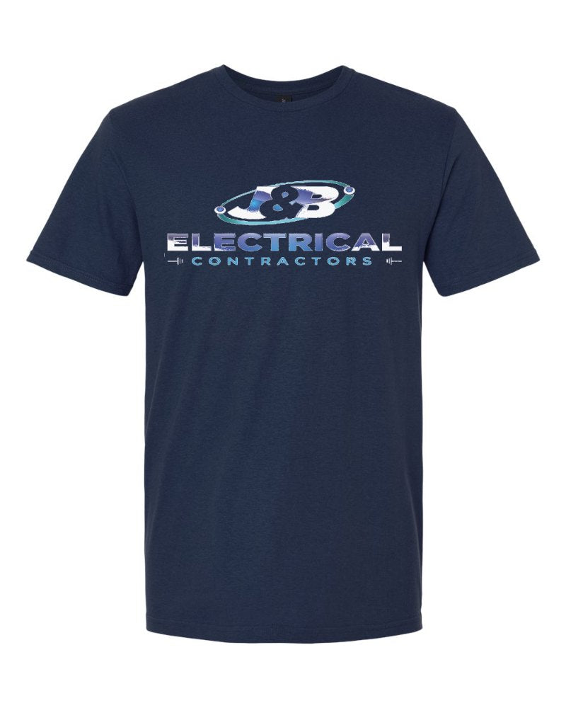J & B Electrical Softstyle Tee in Navy (sample mockup)