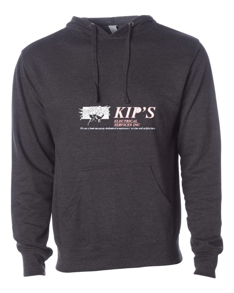 Kip's Electrical Independent Trading Hoodie in Charcoal Heather (sample mockup)