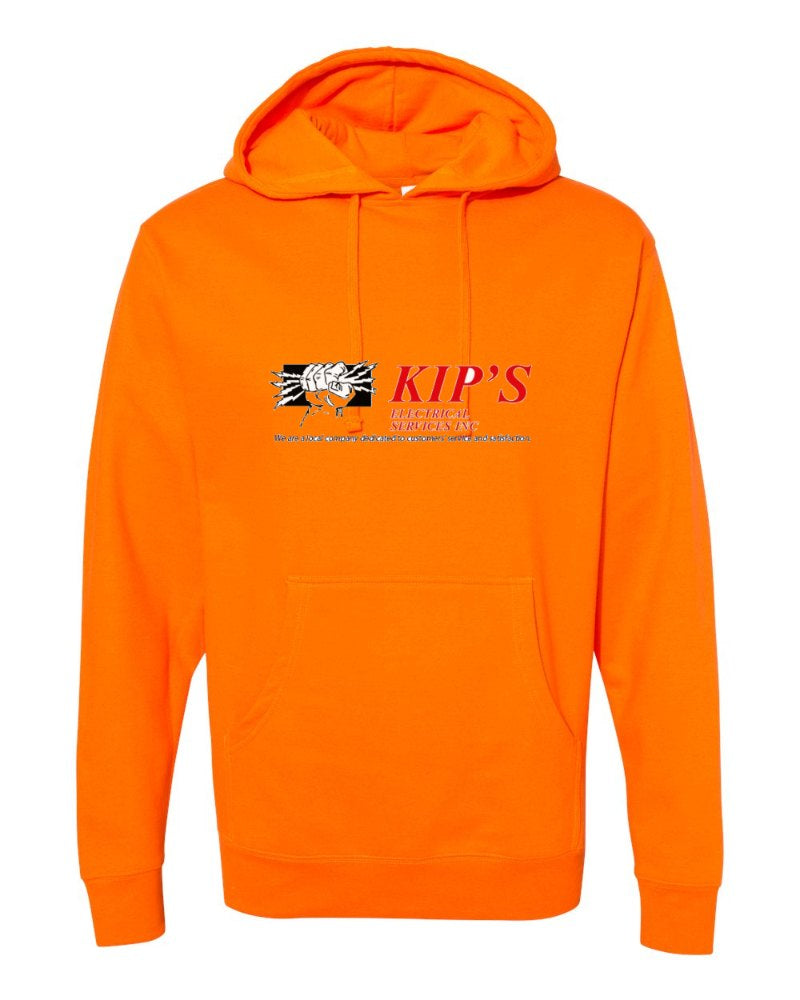 Kip's Electrical Independent Trading Hoodie in Safety Orange (sample mockup)