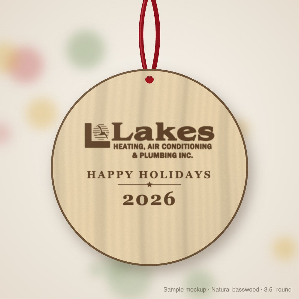 Lakes Logo Christmas Ornament in natural basswood (sample mockup)