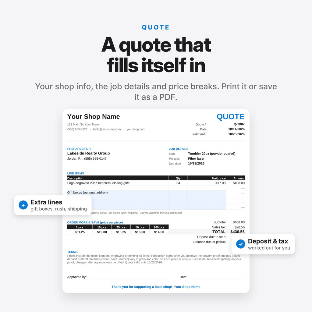 Laser & UV Engraving Job Cost and Quote Calculator (Digital Download) — photo 5