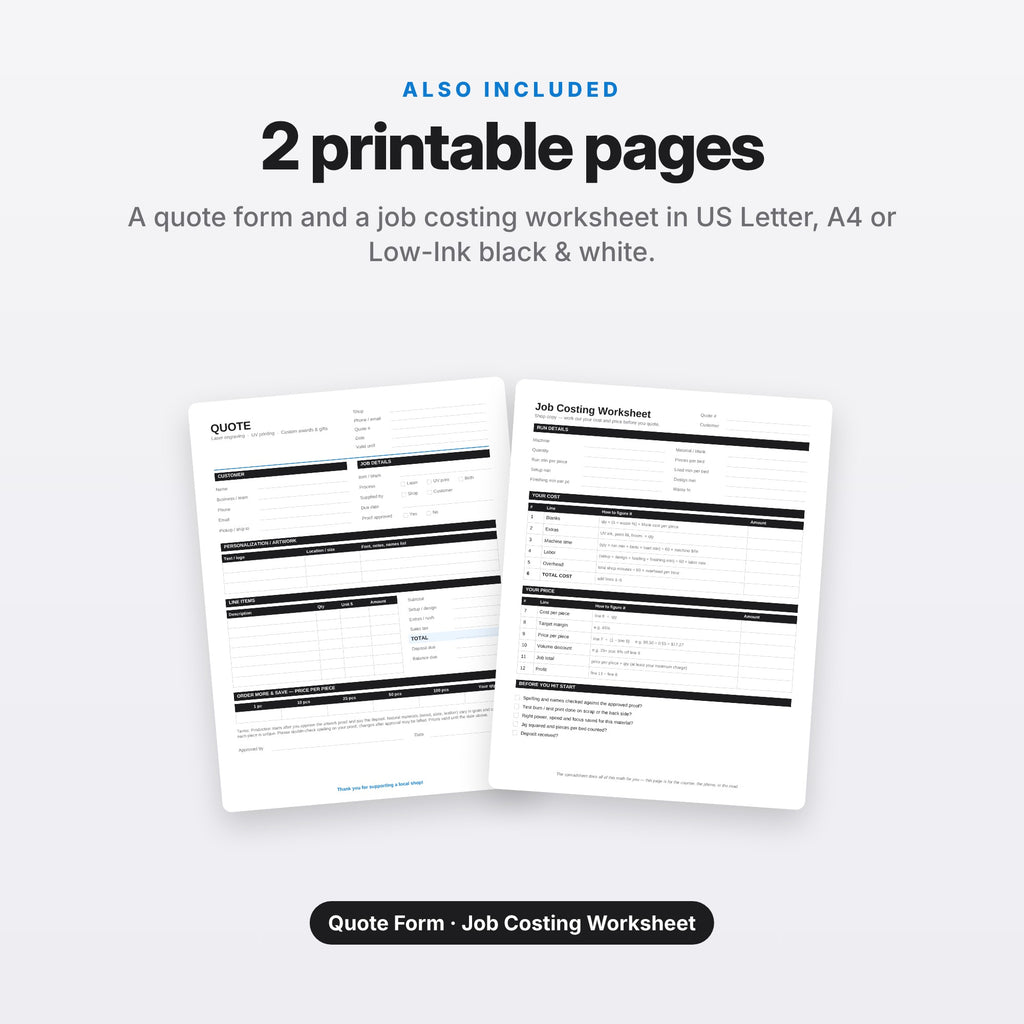 Laser & UV Engraving Job Cost and Quote Calculator (Digital Download) — photo 8