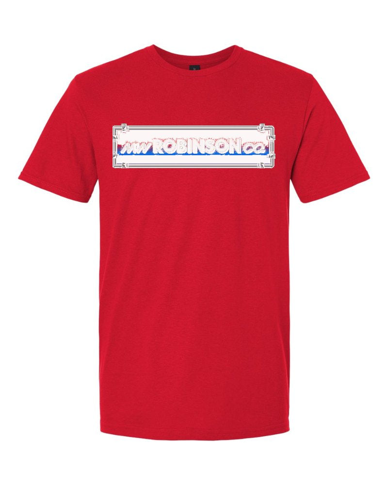 M.W. Robinson Softstyle Tee in Red (sample mockup)