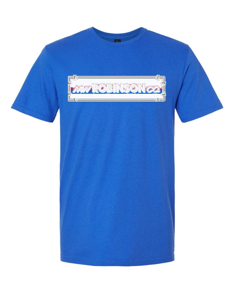 M.W. Robinson Softstyle Tee in Royal (sample mockup)
