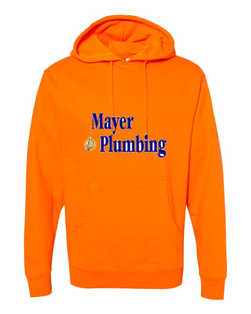 Mayer Plumbing Independent Trading Hoodie in Safety Orange (sample mockup)