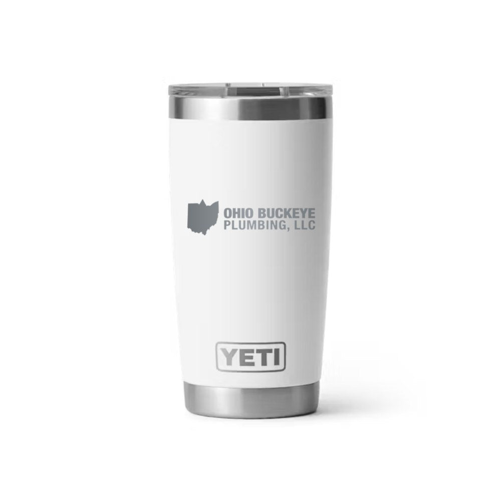 Ohio Buckeye Plumbing YETI 20 oz Rambler in White (sample mockup)