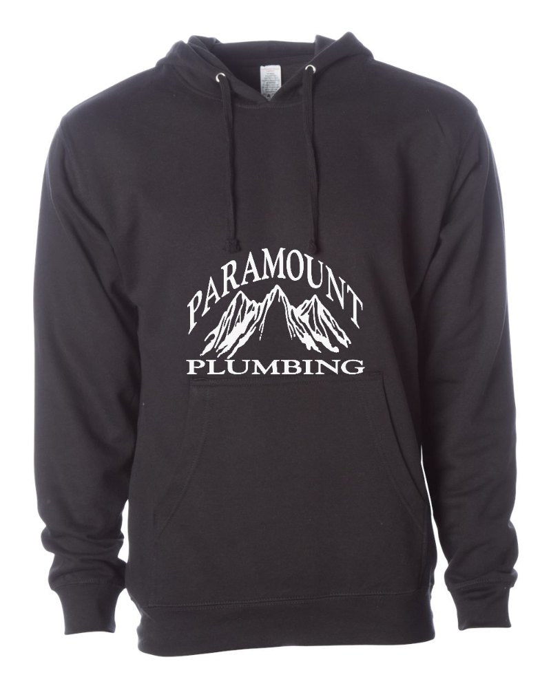 Paramount Plumbing Independent Trading Hoodie in Black (sample mockup)