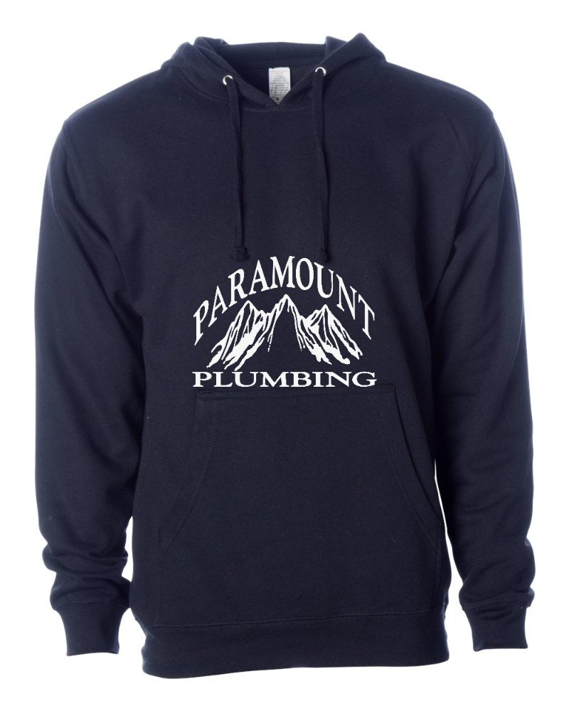 Paramount Plumbing Independent Trading Hoodie in Classic Navy (sample mockup)