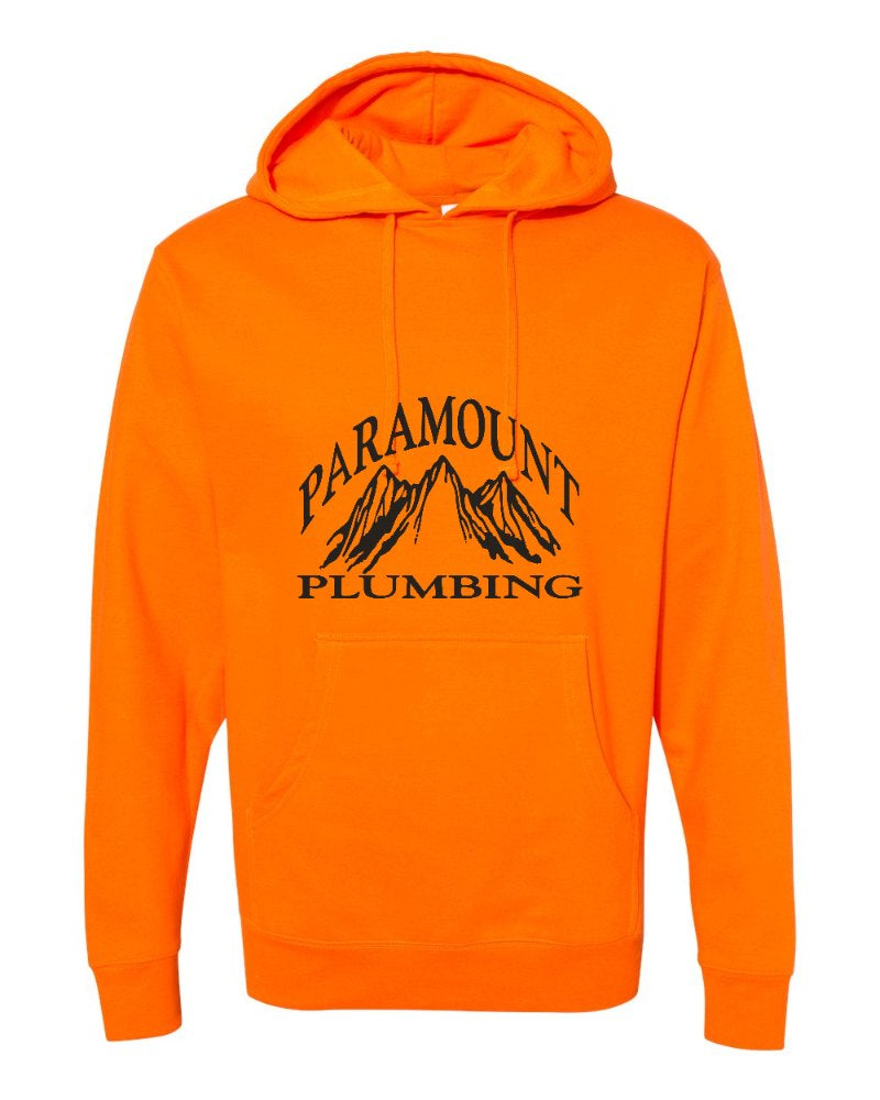 Paramount Plumbing Independent Trading Hoodie in Safety Orange (sample mockup)