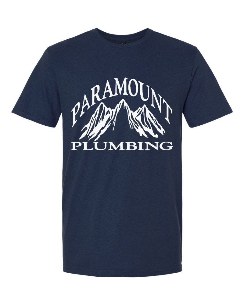 Paramount Plumbing Softstyle Tee in Navy (sample mockup)