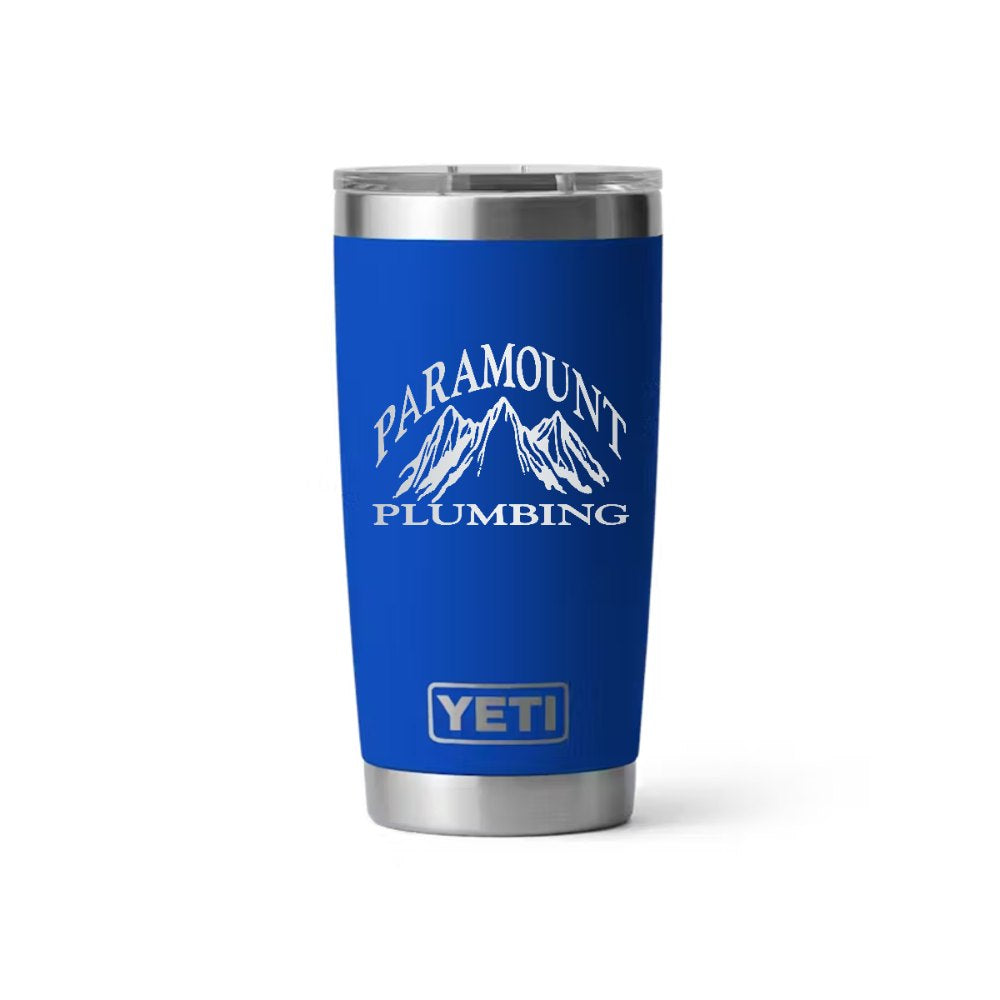 Paramount Plumbing YETI 20 oz Rambler in Royal Blue (sample mockup)