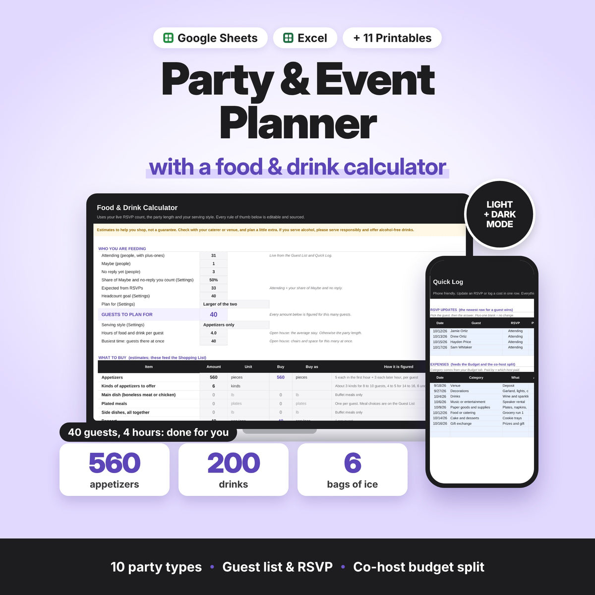Party & Event Planner Spreadsheet (Digital Download) — photo 1