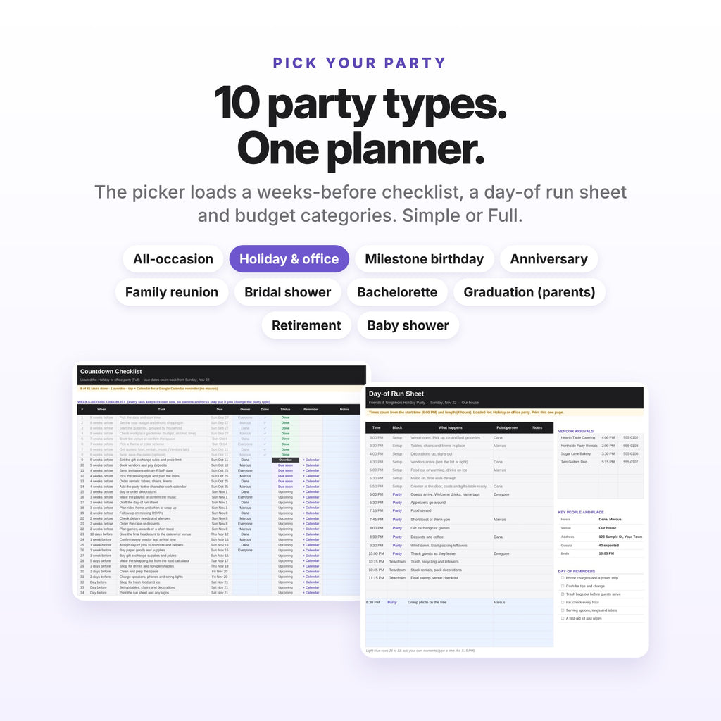 Party & Event Planner Spreadsheet (Digital Download) — photo 4