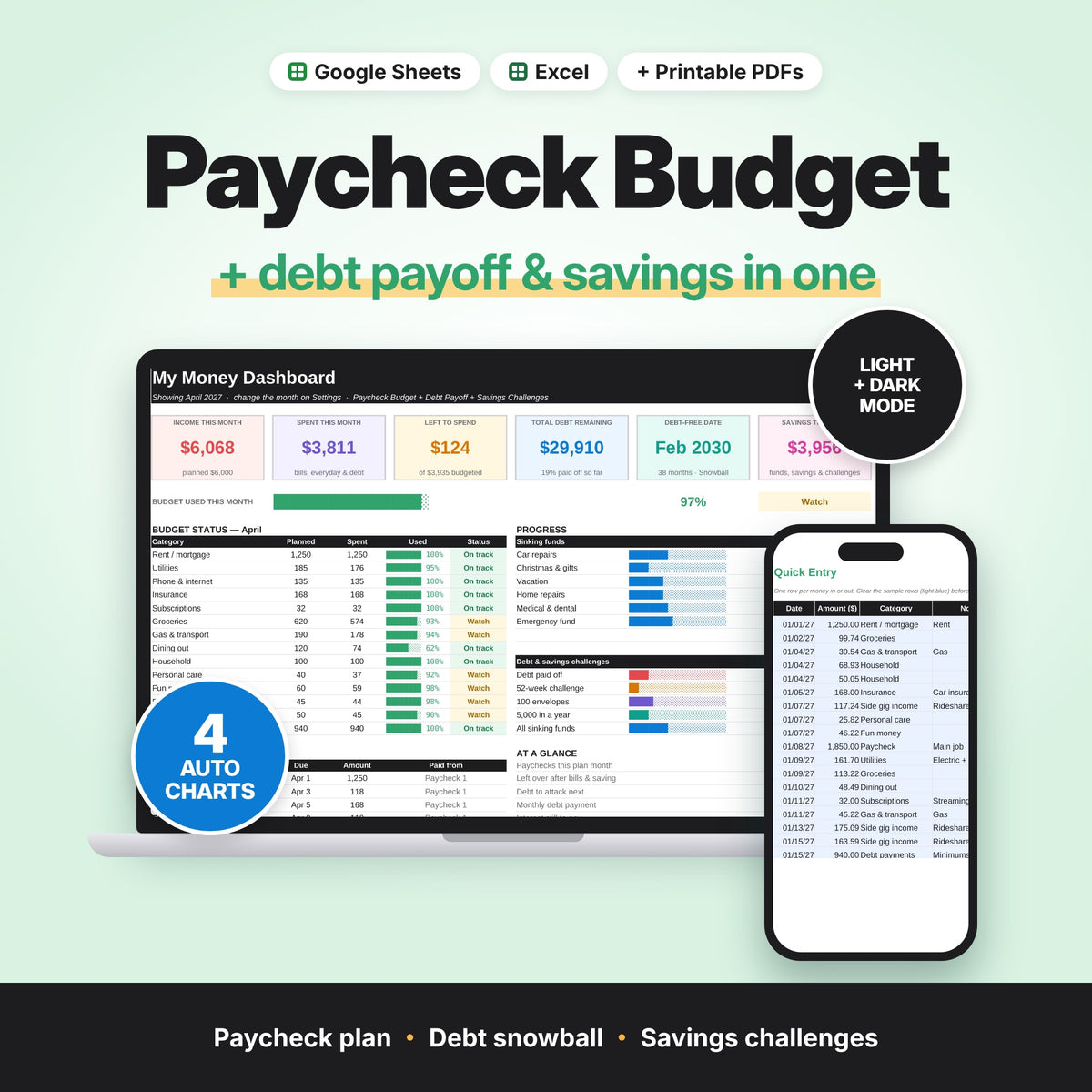 Paycheck Budget, Debt Payoff & Savings Bundle (Digital Download) — photo 1