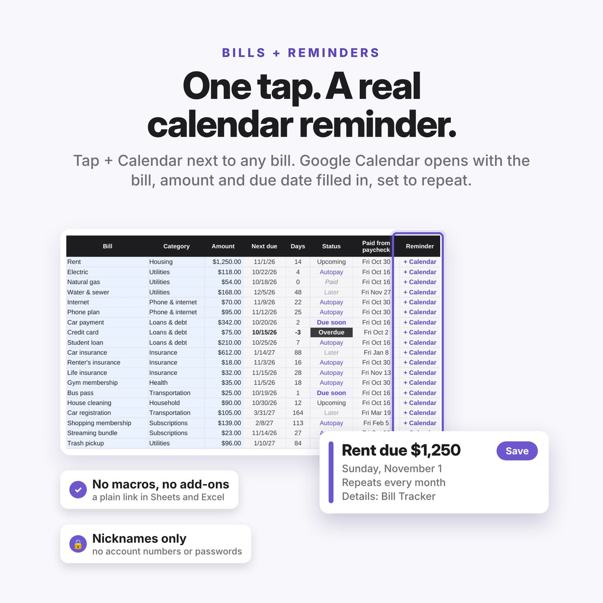 Bill Tracker & Savings Challenges Spreadsheet (Digital Download) — photo 3