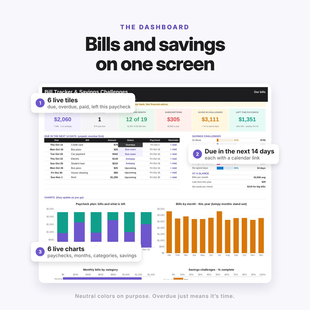 Bill Tracker & Savings Challenges Spreadsheet (Digital Download) — photo 5
