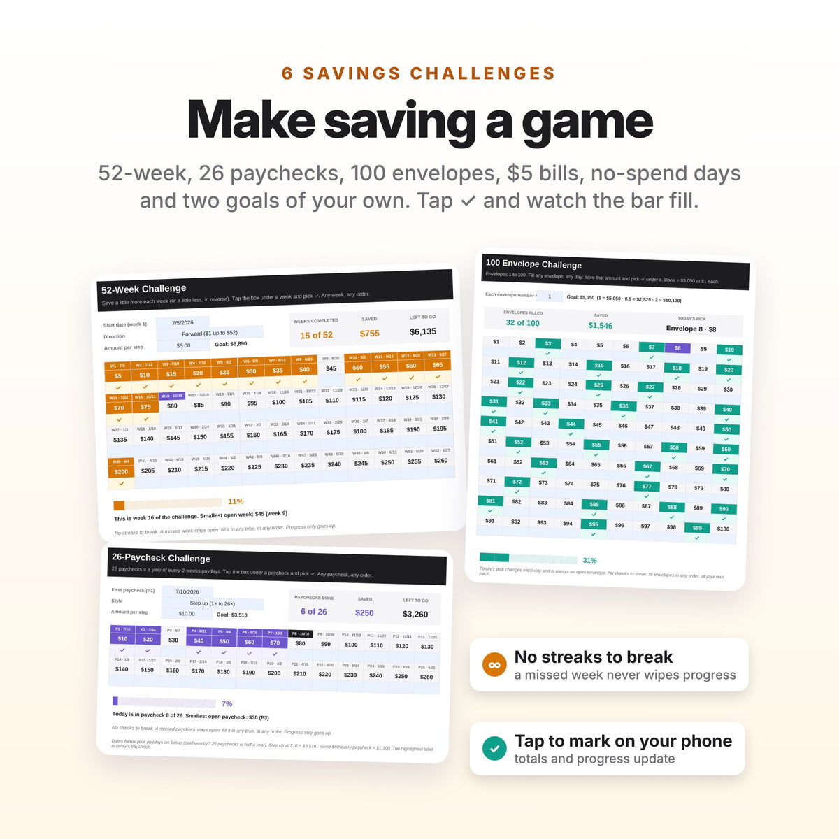 Bill Tracker & Savings Challenges Spreadsheet (Digital Download) — photo 6