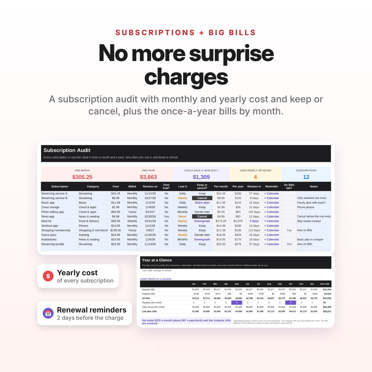 Bill Tracker & Savings Challenges Spreadsheet (Digital Download) — photo 7