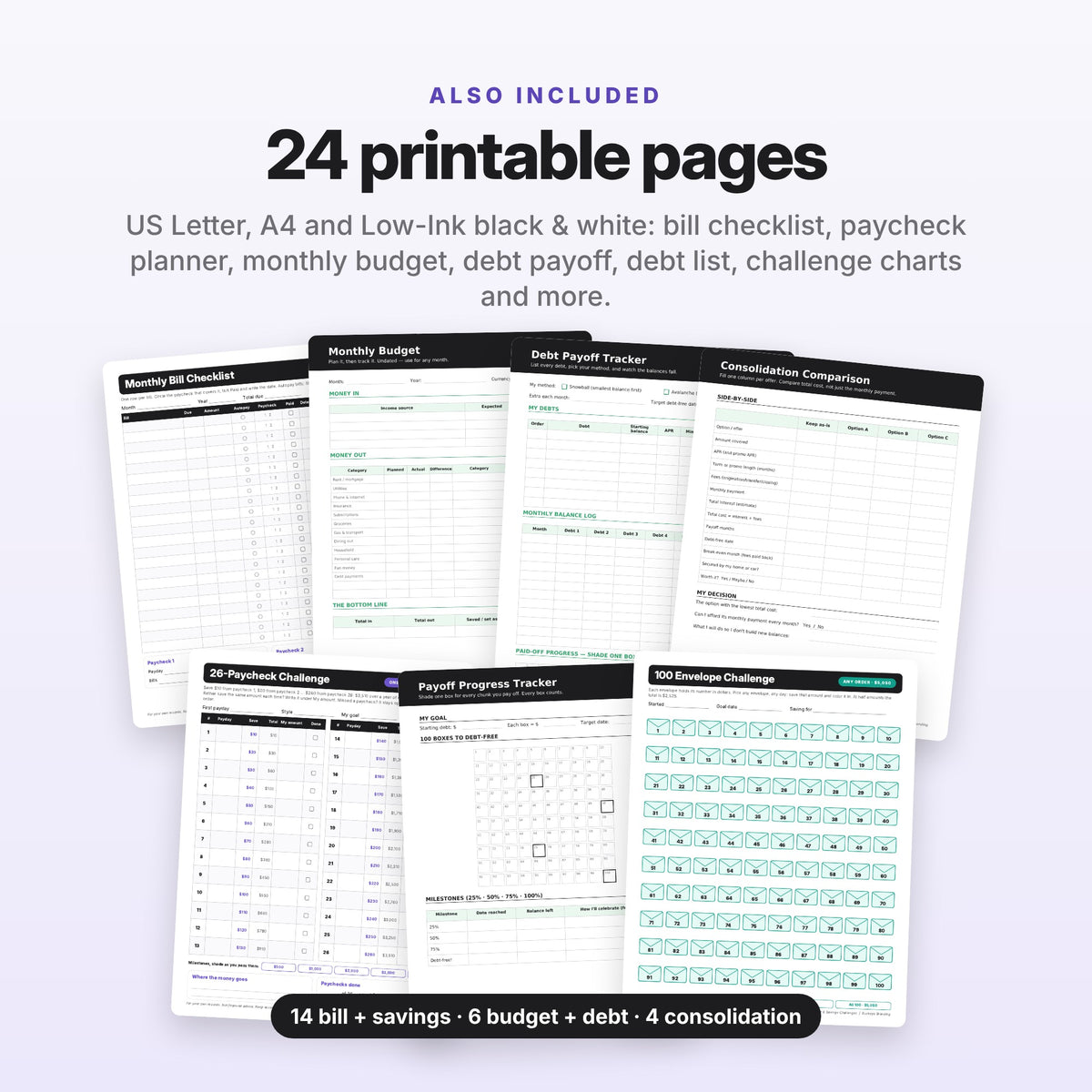 Money Reset Bundle: Bill Tracker, Paycheck Budget & Debt Consolidation (Digital Download) — photo 8