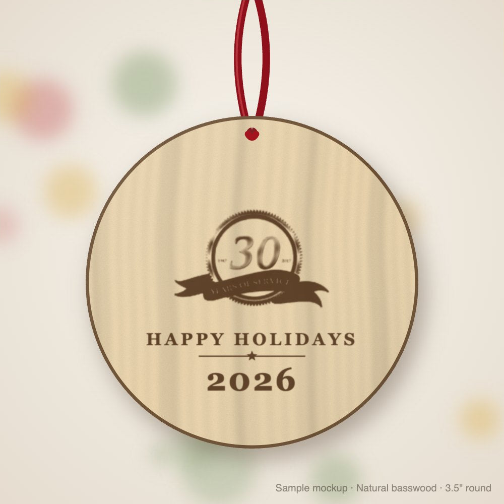 Rapid Electric Logo Christmas Ornament in natural basswood (sample mockup)