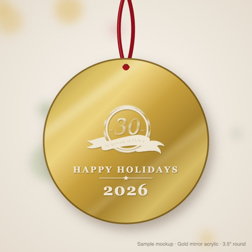Rapid Electric Logo Christmas Ornament in gold mirror acrylic (sample mockup)
