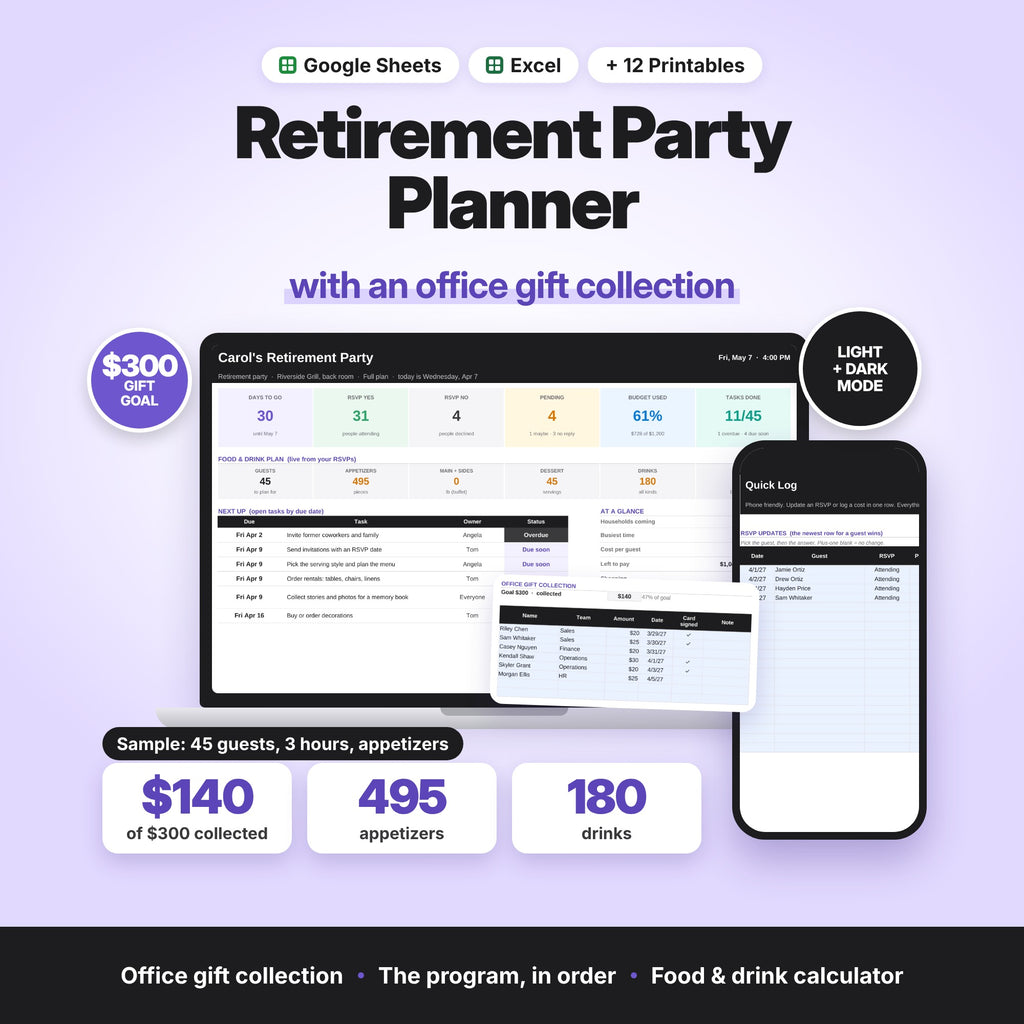 Retirement Party Planner Spreadsheet (Digital Download) — photo 1