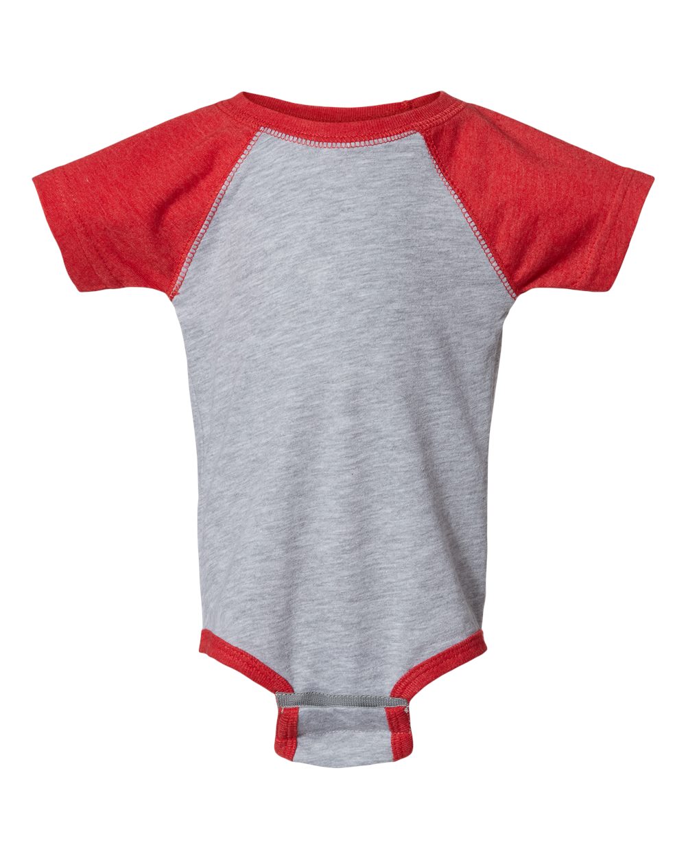 Baby raglan bodysuit in Vintage Heather/Red
