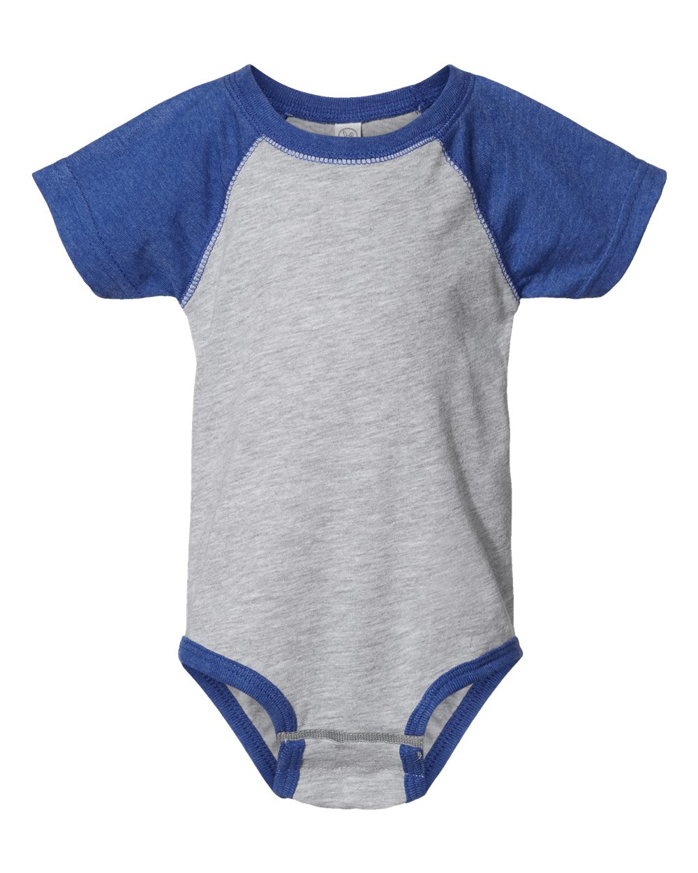 Baby raglan bodysuit in Vintage Heather/Royal