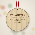 RT Hampton Logo Christmas Ornament in natural basswood (sample mockup)