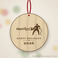Star Bright Electric Logo Christmas Ornament in natural basswood (sample mockup)