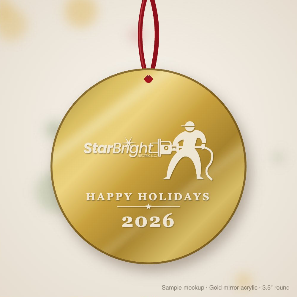 Star Bright Electric Logo Christmas Ornament in gold mirror acrylic (sample mockup)